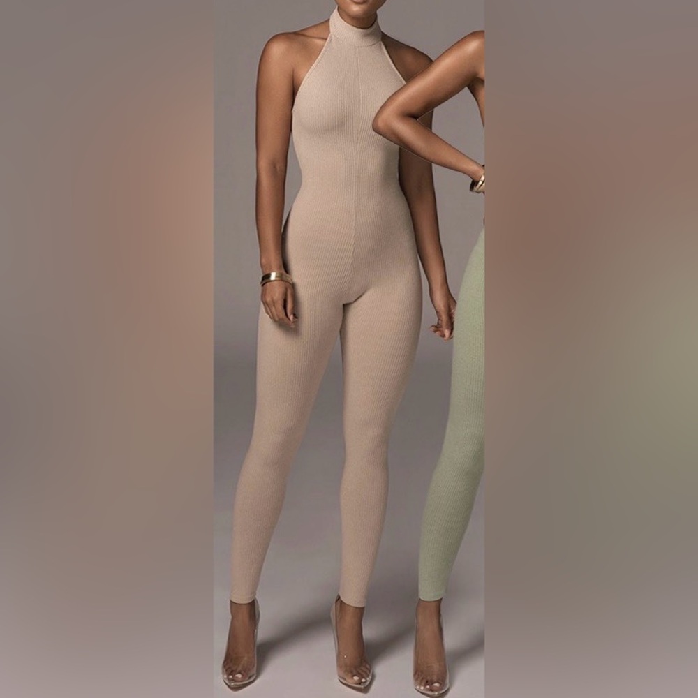Knit nude halter Jumpsuit